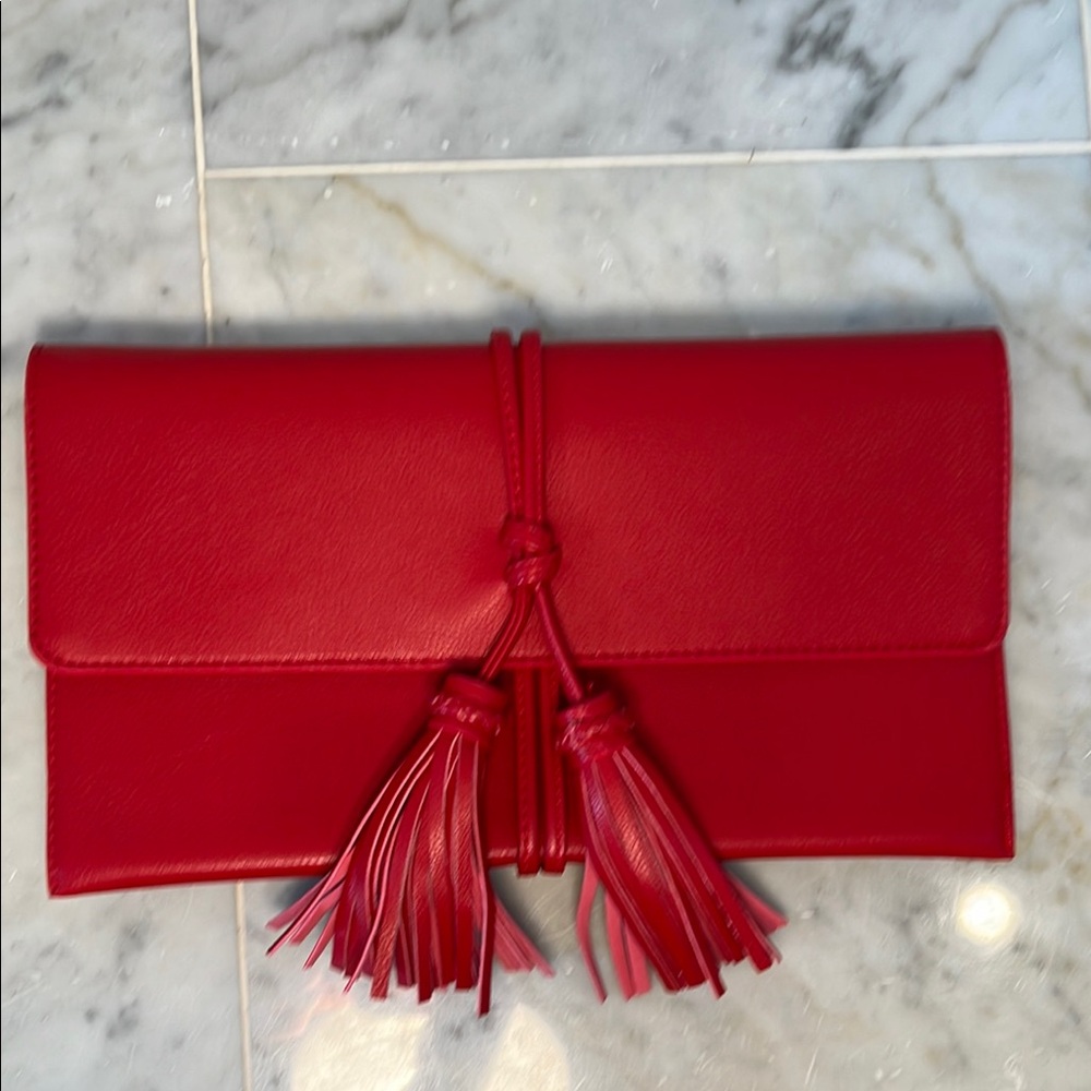 Lulu's Vibrant Red Tassel Clutch